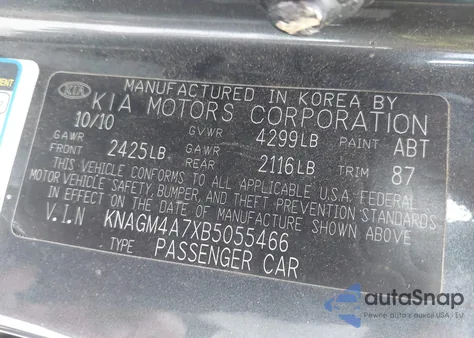 2011 Kia Optima Lx from USA, damaged, VIN KNAGM4A7XB5055466